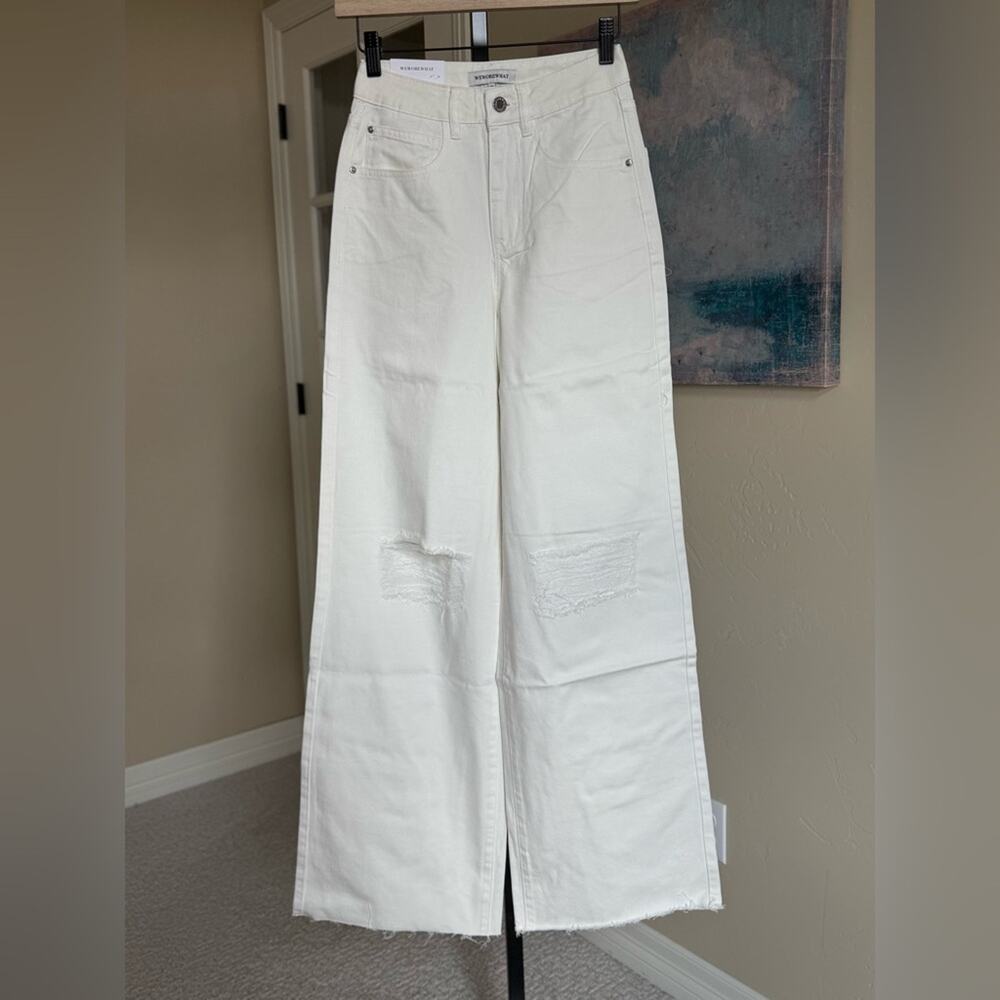 WeWoreWhat Wide Leg Distressed White Jeans with Raw Hem Women’s size 23